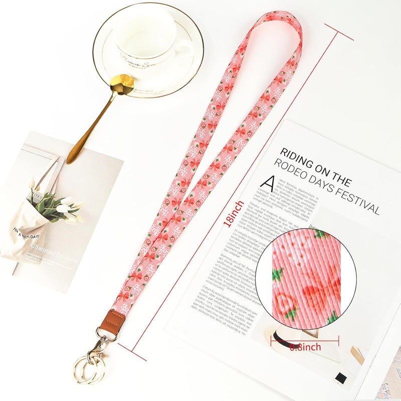 Knagsfa Lanyards for Keys, Neck Lanyards for ID Badges with Metal Hook, Cute Keychain Lanyard for Women, Strawberry Bow - Image 2